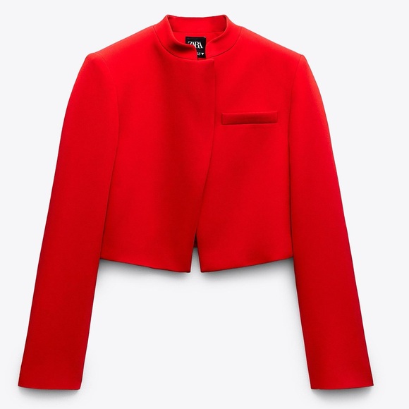 Zara Fitted Cropped Red Blazer US S - Picture 1 of 10
